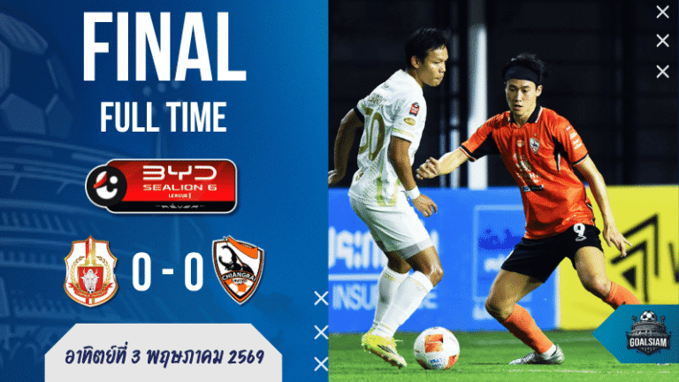 ผลบอลสด : เจ๊าจืดสนิท! ลำพูนบดไม่ลง เชียงรายบุกมาแบ่งแต้ม สกอร์ 0-0 เกมที่ “จังหวะสุดท้าย” หายไปกับสายลม