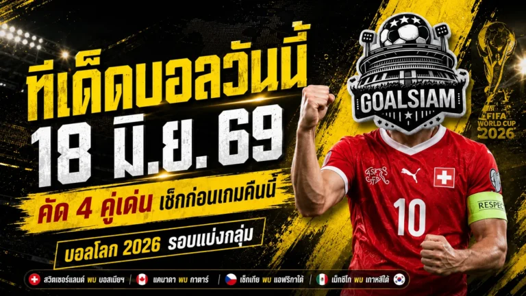 ทีเด็ดบอลวันนี้ 18 มิถุนายน 2569 เช็กก่อนเกม 4 คู่เดือด บอลโลกคืนนี้ GOALSIAM ชี้มุมเด็ดแบบไม่ขายฝัน