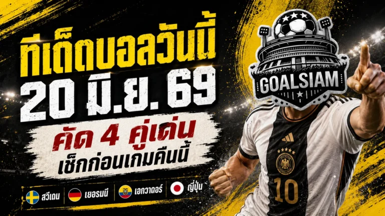 ทีเด็ดบอลวันนี้ 20 มิถุนายน 2569 เปิด 4 คู่คัดเน้น คืนนี้ใครไม่เช็กก่อนถือว่าพลาด
