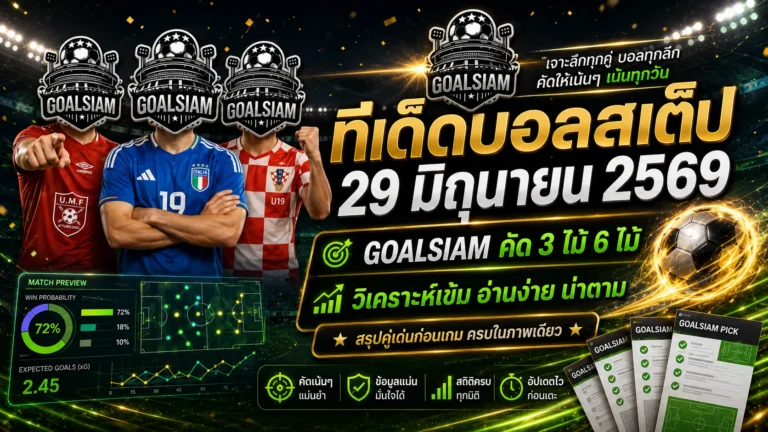 ทีเด็ดบอลสเต็ป 29 มิถุนายน 2569 เปิดโพย GOALSIAM อ่านก่อนราคาไหล เดี๋ยวจะมายืนเกาหัวทีหลัง