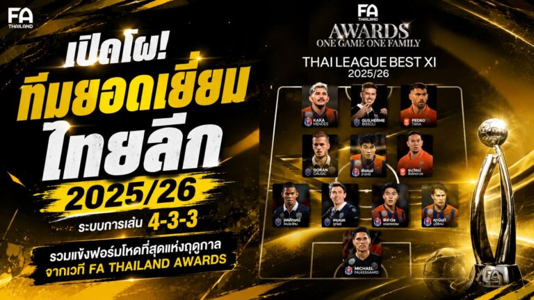 ไทยลีกเดือดทั้งฤดูกาล FA Thailand ประกาศทีมยอดเยี่ยม 2025/26 ระบบ 4-3-3 ครบทุกตำแหน่ง