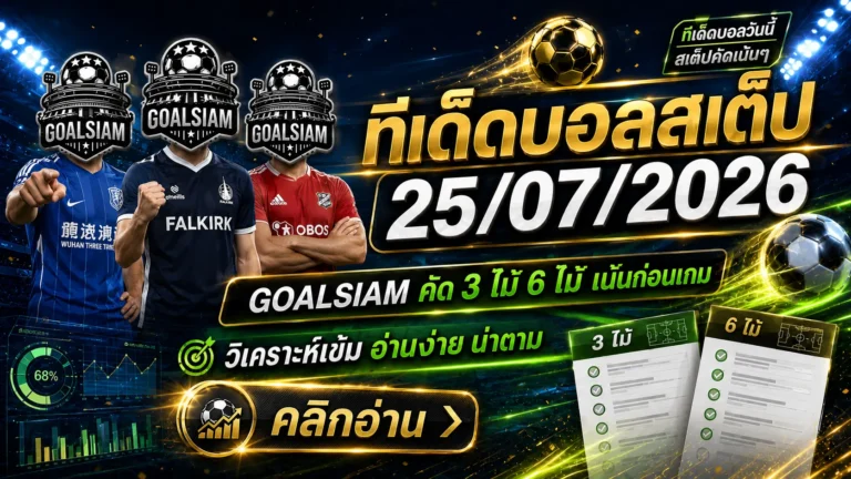 ทีเด็ดบอลสเต็ป 25 กรกฎาคม 2569 เปิดโพยวิเคราะห์ 3 คู่–6 คู่ อ่านเกมให้ขาด แล้วตาม GOALSIAM ให้ทันก่อนบอลเตะ