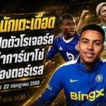 สรุปข่าวตลาดนักเตะประจำวัน 22 กรกฎาคม 2569 เชลซีทุบสถิติคว้าโรเจอร์ส วิลล่าล่าการ์นาโช่ ราชันจ้องฉกตอร์เรส