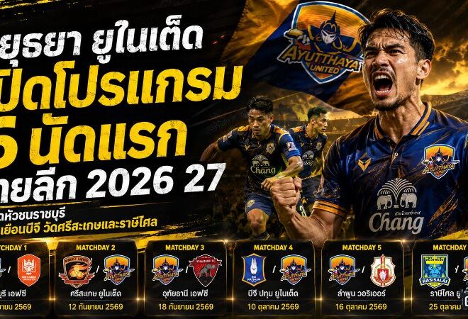 เปิดด่านหินอยุธยา ยูไนเต็ด! 6 นัดแรกไทยลีก 2026/27 ชนราชบุรี-บีจี ก่อนวัดสองน้องใหม่แดนอีสาน