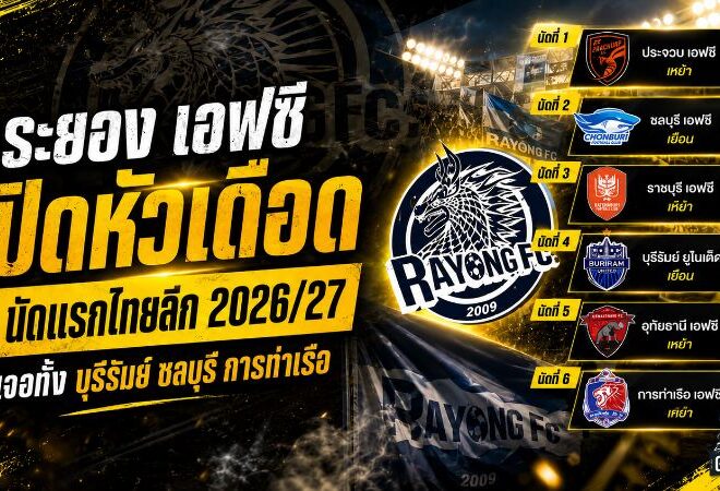 ระยอง เอฟซี เปิดหัวเดือด! 6 นัดแรกไทยลีก 2026/27 ชนบุรีรัมย์-ท่าเรือ วัดแกร่งตั้งแต่ต้นซีซั่น