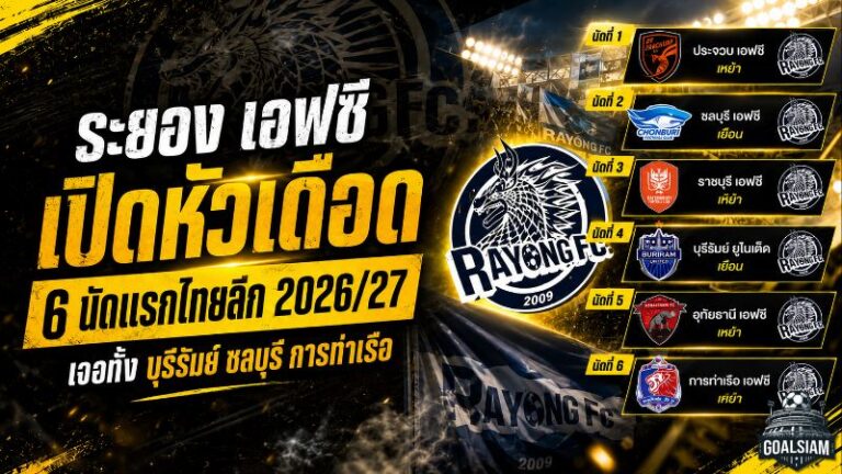 ระยอง เอฟซี เปิดหัวเดือด! 6 นัดแรกไทยลีก 2026/27 ชนบุรีรัมย์-ท่าเรือ วัดแกร่งตั้งแต่ต้นซีซั่น