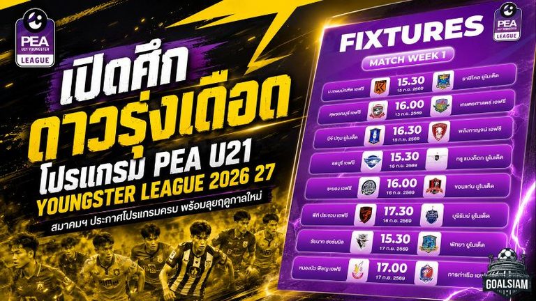 เปิดศึกดาวรุ่งเดือด สมาคมฯ คลอดโปรแกรม PEA U21 Youngster League 2026/27 พร้อมลุยฤดูกาลใหม่