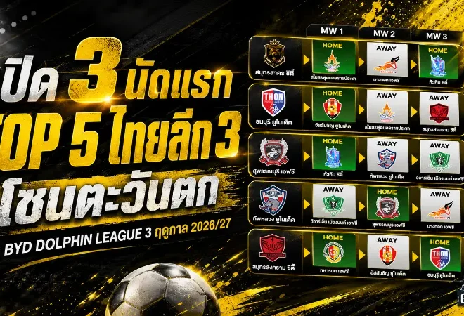 เดือดตั้งแต่เปิดซีซั่น! เปิด 3 นัดแรก TOP 5 ไทยลีก 3 โซนตะวันตก ฤดูกาล 2026/27