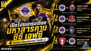 เปิดหัวเดือด 4 นัด! มหาสารคาม ซีซี เอฟซี เจองานหนักทันที โปรแกรมกันยายน ไทยลีก 2 ฤดูกาล 2026/27