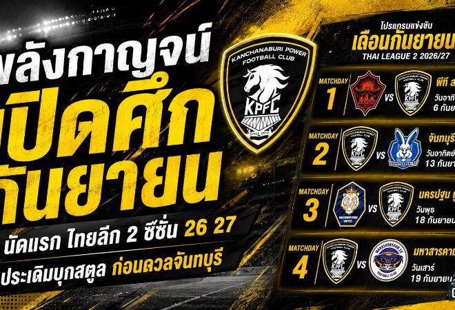พลังกาญจน์เปิดศึกเดือดกันยายน 4 นัดติด ลุยไทยลีก 2 ฤดูกาล 2026/27 เป้าหมายมีไว้พุ่งชน