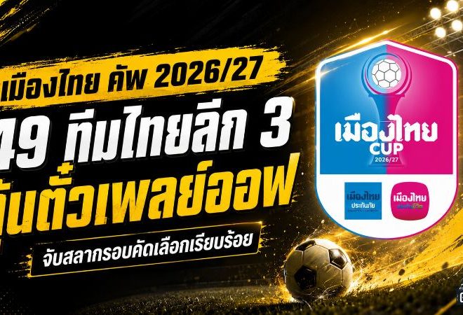 เดือดตั้งแต่รอบคัดเลือก! เมืองไทย คัพ 2026/27 จับสลาก 49 ทีมไทยลีก 3 เปิดศึกชิงตั๋วเพลย์ออฟ
