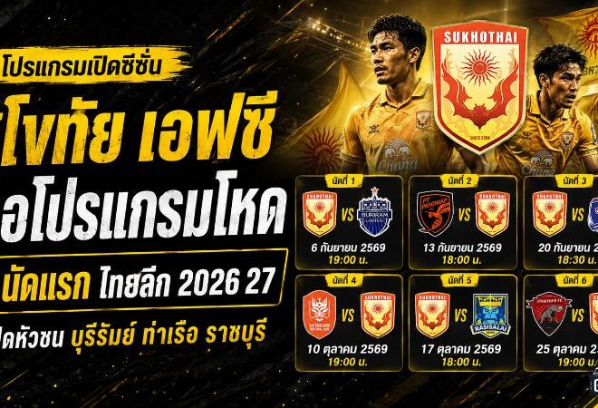เปิดหัวชนแชมป์เก่า! สุโขทัย เอฟซี เจอโปรแกรมโหด 6 นัดแรก ไทยลีก 2026/27
