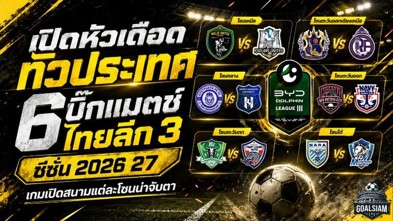 เปิดหัวเดือดทั่วประเทศ! 6 บิ๊กแมตช์ BYD DOLPHIN LEAGUE 3 ฤดูกาล 2026/27 ใครพลาดมีสะเทือน