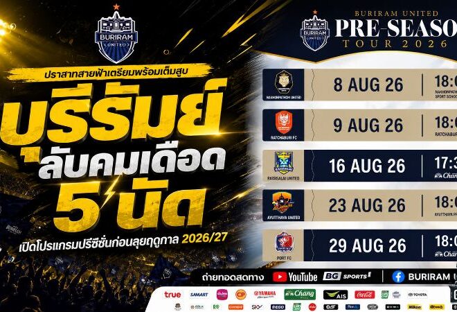 บุรีรัมย์ลับคมเดือด 5 นัด! เปิดโปรแกรมปรีซีซั่นชนทีมแกร่งก่อนลุยฤดูกาล 2026/27