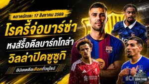 สรุปข่าวตลาดนักเตะประจำวัน 17 สิงหาคม 2569 โรดรี้ใกล้ซบบาร์เซโลน่า ลิเวอร์พูลรื้อดีลบาร์กโกล่า วิลล่าปิดทางซูซูกิ