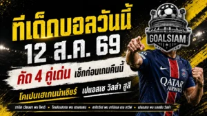 ทีเด็ดบอลวันนี้ 12 สิงหาคม 2569 GOALSIAM คัดมาให้แล้ว 4 คู่ที่มีประเด็นให้จับตาแบบไม่ต้องเอาชื่อทีมใหญ่ขึ้นหิ้งแล้วกราบก่อนแข่