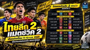 ไทยลีก 2 แมตช์วีค 2 เดือดต่อเนื่อง! เมืองทองชนหนองบัว สงขลาบู๊สตูล 11-13 ก.ย. 2569