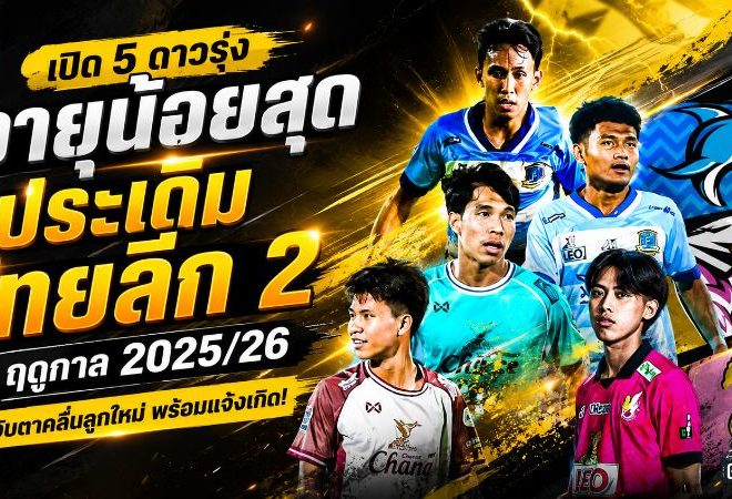 5 ดาวรุ่งอายุน้อยสุดประเดิมไทยลีก 2 ซีซั่น 2025/26 จับตาคลื่นลูกใหม่พร้อมแจ้งเกิด