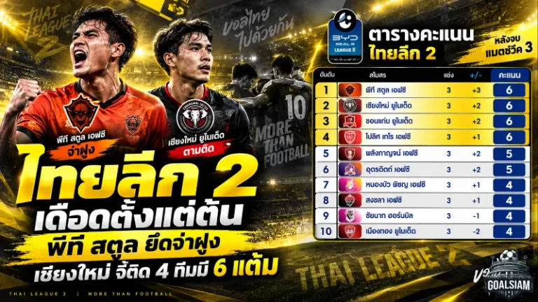 ไทยลีก 2 เดือดตั้งแต่ต้น! พีที สตูลยึดจ่าฝูง เชียงใหม่จี้ติด กลุ่ม 6 แต้มเบียดกัน 4 ทีม