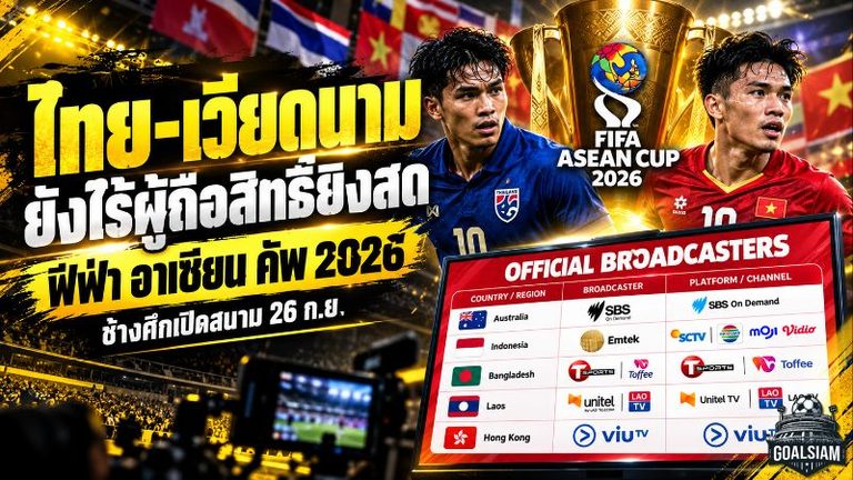 ไทยลุ้นระทึก ฟีฟ่า อาเซียน คัพ 2026 ยังไร้ผู้ถือสิทธิ์ยิงสด ก่อนช้างศึกเปิดศึกปากีสถาน