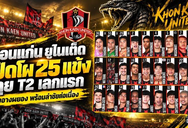 ขอนแก่น ยูไนเต็ด เปิดโผ 25 แข้งลุย T2 เลกแรก จงอางผยองออกตัวแรงยึดจ่าฝูง