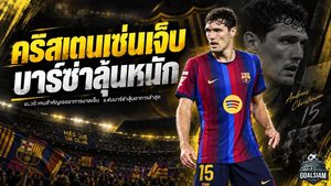คริสเตนเซ่นเดี้ยงกลางศึกเซบีย่า บาร์ซ่าชนะ 3-1 แต่ต้องลุ้นอาการแนวรับเดนมาร์ก