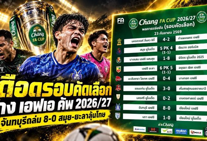 เดือดตั้งแต่รอบคัดเลือก! ช้าง เอฟเอ คัพ 2026/27 จันทบุรี-พิจิตรยิงยับ สมุย-ยะลาดวลโทษสุดระทึก